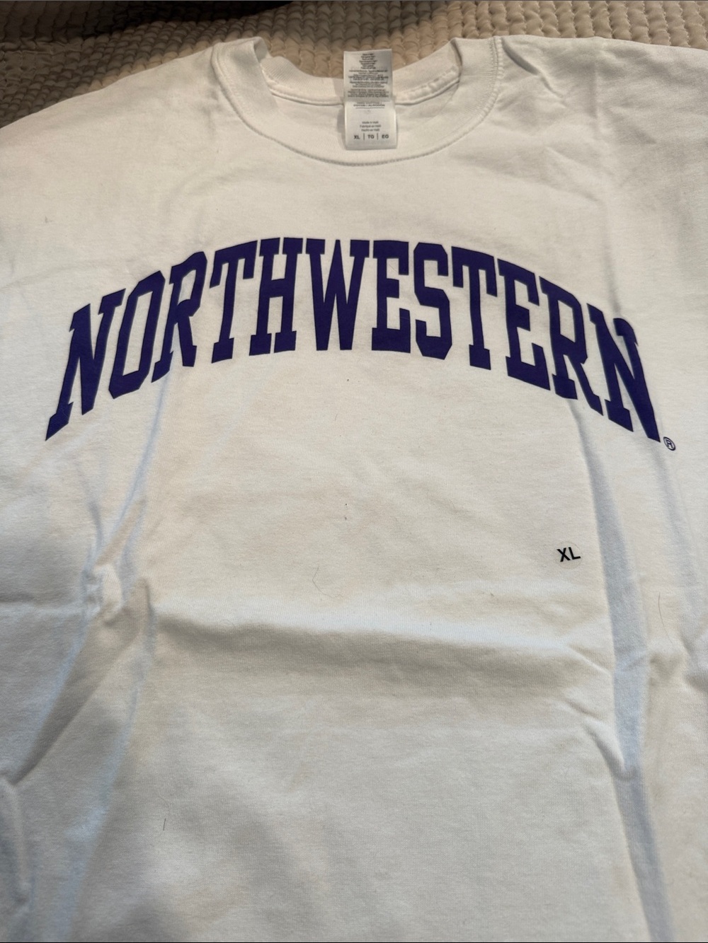 Gildan White T‑Shirt with Purple Northwestern Arch